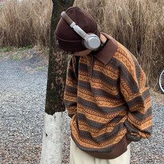 striped pattern grandma collar sweater boogzel clothing