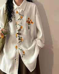sunflower embroidery oversized shirt boogzel clothing
