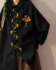 sunflower embroidery oversized shirt boogzel clothing
