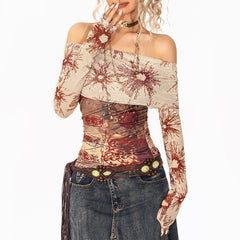 sun print mesh off shoulder top boogzel clothing