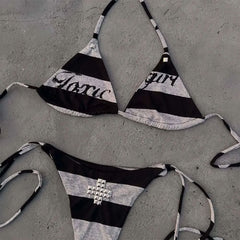 toxic girl striped bikini set boogzel clothing