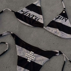 toxic girl striped bikini set boogzel clothing
