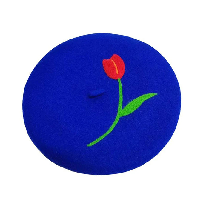 tulip embroidery wool beret boogzel clothing