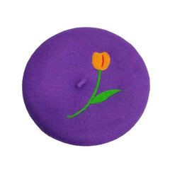 tulip embroidery wool beret boogzel clothing