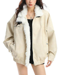 vanilla cream faux fur jacket boogzel clothing