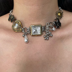 vintage clock charm choker boogzel clothing