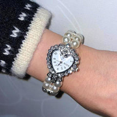 vintage heart pearl watch bracelet boogzel clothing