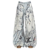 washed blue chain print jeans boogzel clothing