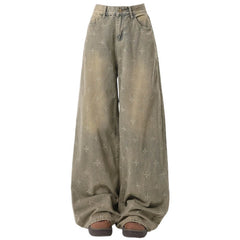 washed cross print wide leg jeans boogzel clothing