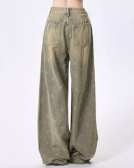 washed cross print wide leg jeans boogzel clothing