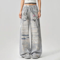 washed grey y2k chain print jeans boogzel clothing