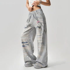 washed grey y2k chain print jeans boogzel clothing