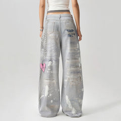 washed grey y2k chain print jeans boogzel clothing