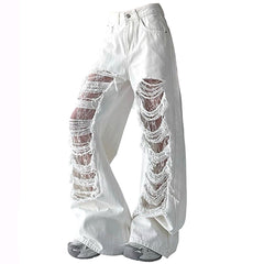 white ripped lace baggy jeans boogzel clothing