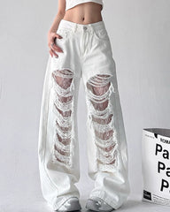 white ripped lace baggy jeans boogzel clothing