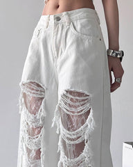 white ripped lace baggy jeans boogzel clothing