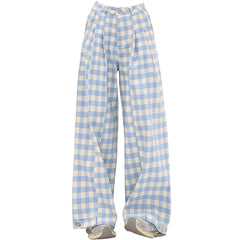 wide leg blue gingham trousers boogzel clothing