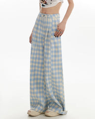 wide leg blue gingham trousers boogzel clothing