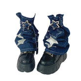 These Y2K Aesthetic Leg Warmers feature a denim construction, a star buckle closure, and glitter star design all over - Boogzel Clothing