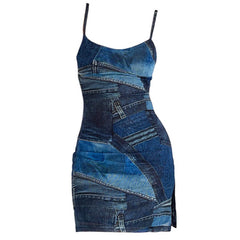 y2k denim print mini dress boogzel clothing