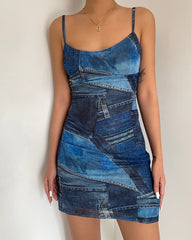 y2k denim print mini dress boogzel clothing