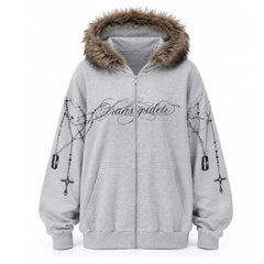 y2k-detachable-fur-zip-up-hoodie-faux-fur-trim-hood-chain-cross-razor-blade-graphic-print-oversized-zip-hoodie-black-gray-grunge-2000s-aesthetic-streetwear-boogzel-clothing