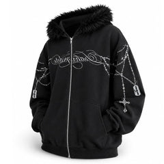 y2k-detachable-fur-zip-up-hoodie-faux-fur-trim-hood-chain-cross-razor-blade-graphic-print-oversized-zip-hoodie-black-gray-grunge-2000s-aesthetic-streetwear-boogzel-clothing