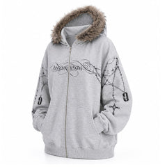 y2k-detachable-fur-zip-up-hoodie-faux-fur-trim-hood-chain-cross-razor-blade-graphic-print-oversized-zip-hoodie-black-gray-grunge-2000s-aesthetic-streetwear-boogzel-clothing