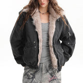 y2k fur trim bomber jacket boogzel clothing