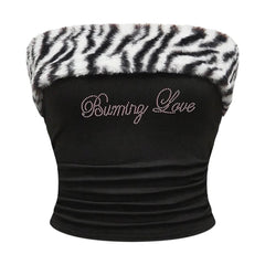 y2k fur trim tube top boogzel clothing