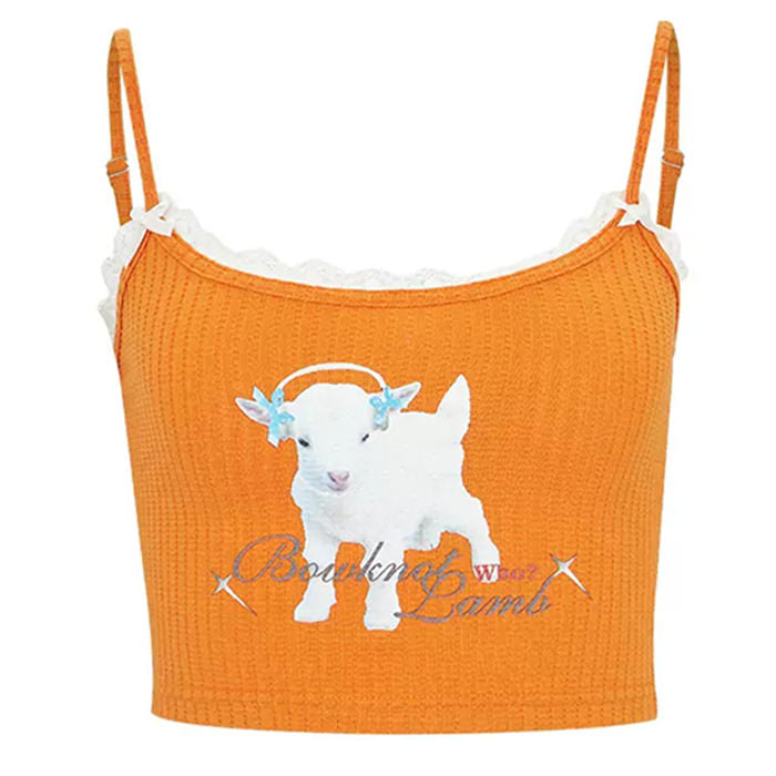 y2k lamb print crop top boogzel clothing