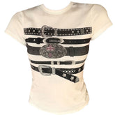 y2k western belt print tee boogzel clothing