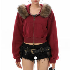 y2k aesthetic cropped fur hoodie boogzel clothing