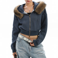 y2k aesthetic cropped fur hoodie boogzel clothing