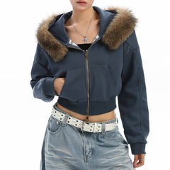 y2k aesthetic cropped fur hoodie boogzel clothing