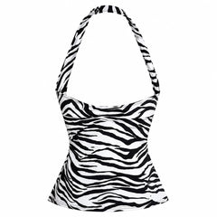 y2k era zebra print halter top boogzel clothing