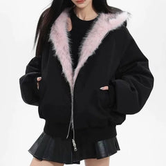 y2k fur lined zip up jacket boogzel clothing
