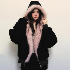 y2k fur lined zip up jacket boogzel clothing