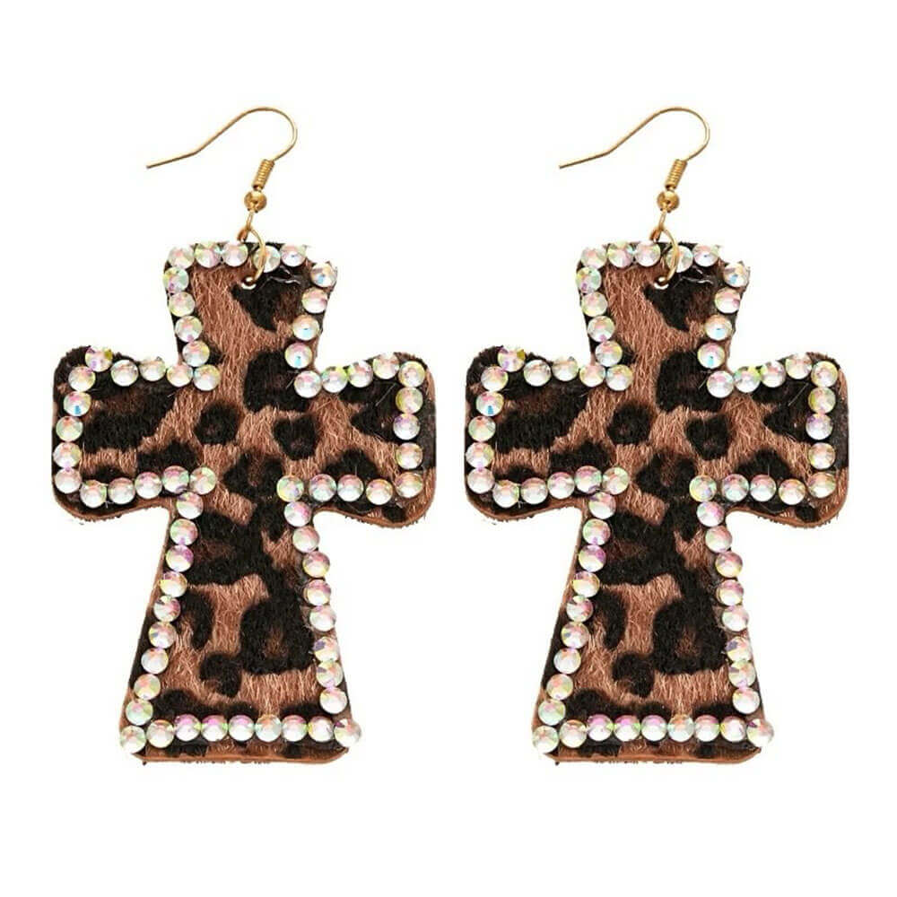 y2k leopard cross earrings boogzel clothing