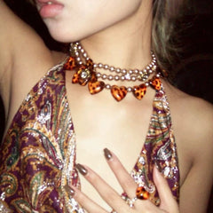 y2k leopard heart choker necklace boogzel clothing