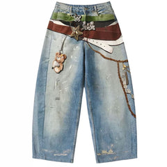 y2k multi belt teddy denim pants boogzel clothing