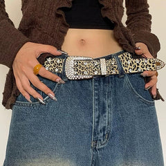 y2k rhinestone leopard belt boogzel clothing