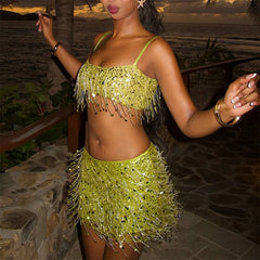 y2k sequin bra top and mini skirt co-ord boogzel clothing