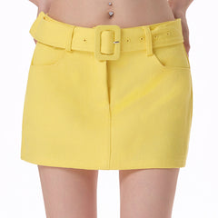 yellow belted mini skirt boogzel clothing