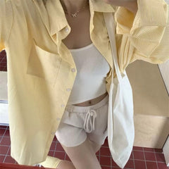 yellow striped oversized shirt boogzel clothing