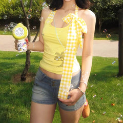 yellow y2k rhinestone palm tree top boogzel clothing