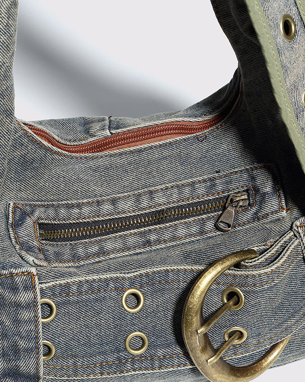 2000s denim buckle shoulder bag boogzel clothing