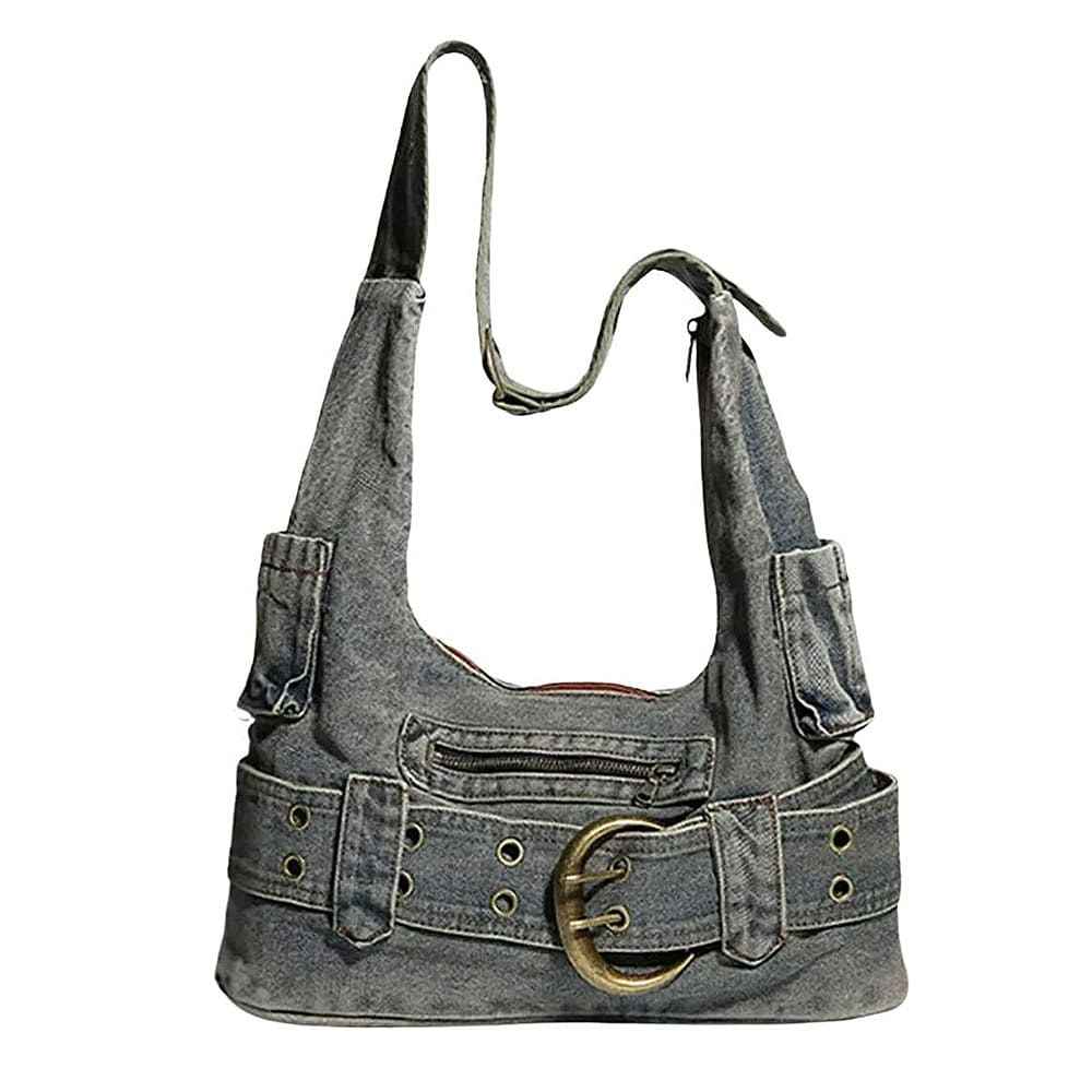 2000s denim buckle shoulder bag boogzel clothing