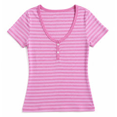 2000s striped henley t-shirt boogzel clothing