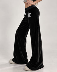2000s black velour flared pants boogzel clothing